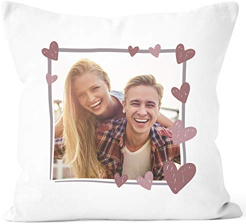 SpecialMe® Fotokissen mit Rahmen Herz Anker, Kissen-Bezug mit Foto Bedrucken Lassen, Fotogeschenk Herz weiß Unisize