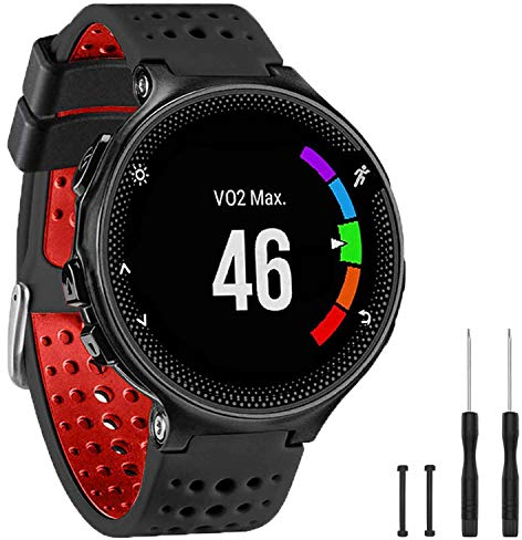 TopPerfekt Bande Compatible avec Garmin Forerunner 235, Bracelet Montre de Remplacement en Silicone Souple pour 220/230/235/620/630/735XT/235 Lite Montre Intelligente pour Femmes Hommes (Noir/Rouge)
