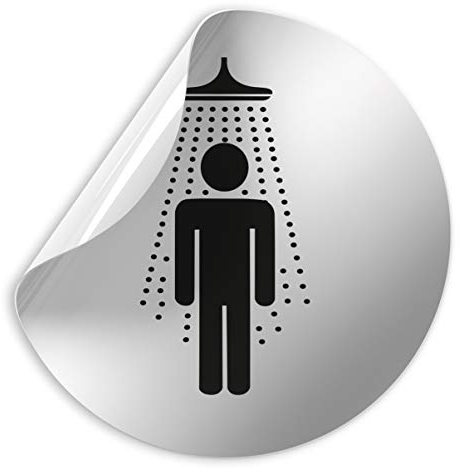 Kinekt3d Leitsysteme Folienschild Schild - Dusche Herren Piktogramm - D = 100 mm PVC Silber - Robuste Kratzfeste Folie - UV beständig - Perfekt für Glastüren und alle glatten Flächen