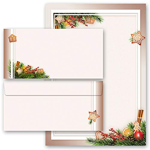 Briefpapier Sets Weihnachten, LEBKUCHENZEIT 20 Blatt Briefpapier + 20 passende Briefumschläge DIN LANG ohne Fenster | Paper-Media