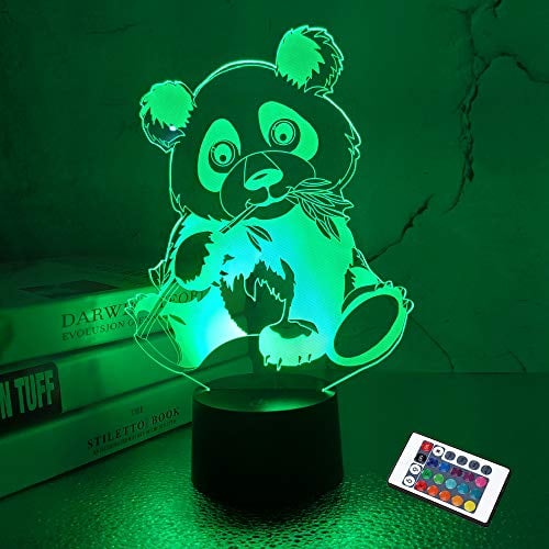 FULLOSUN Panda Geschenke, 3D Lampe Kinder Nachtlicht mit Fernbedienung 16 Farben, automatische Änderung mit Touch-Schalter Schreibtisch Weihnachtsgeburtstagsgeschenke für Kinder