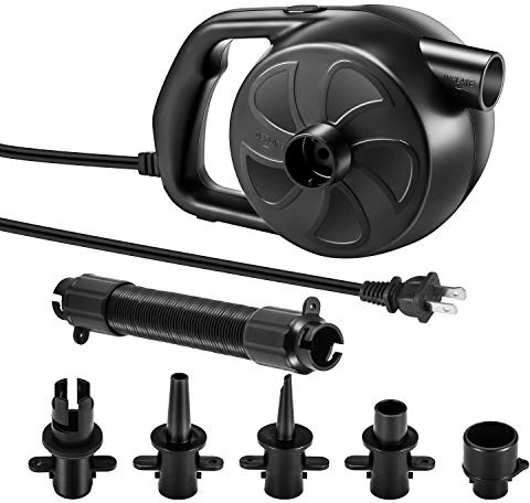 BUYMAX Electric Air Pump High Power Air Pump Inflator & Deflator Valve with 5 Nozzles for Air Mattress, Swimming Rings, Airbeds, Rafts, Inflatable Sofas & Inflatable Pools etc (300W Black)