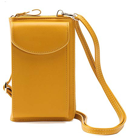 AIRUI Handy Umhängetasche, Damen PU Leder Handytasche Geldbörse mit Kartenfächer Verstellbar Abnehmbar Schultergurt für Handy unter 6.5 Zoll - Gelb