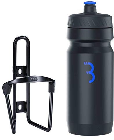 BBB Cycling Fahrrad Wasserflasche und Halter Kombination Universal Fahrrad Flaschenhalter für Rennrad und MTB CompTank und FuelTank Schwarz/Schwarz-Blau