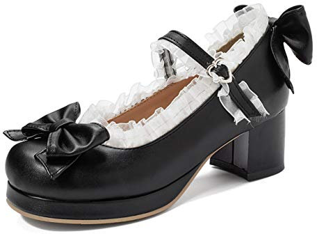 KISSASA Womens Cute Platform Shoes Chunky Mary Jane Heels Bow Court Shoes Size 6.5UK,Black