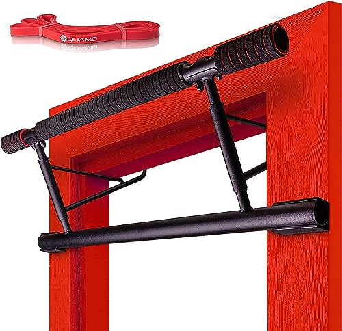 QUAMO® Premium Pull-Up Bar - For Door Frames Without Screws - Training at Home up to [200 kg] - 20 cm higher in the Door Frame for More dom of Movement - Secure Grip - Fitness Bar with Foam