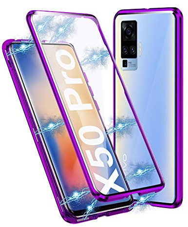 JoiCase Coque pour Vivo X51 5G Adsorption Magnétique Étui 360 Degré Protection Housse Verre Trempé Cadre Aluminium Aimant Fort Antichoc Métal Flip Cover - Violet