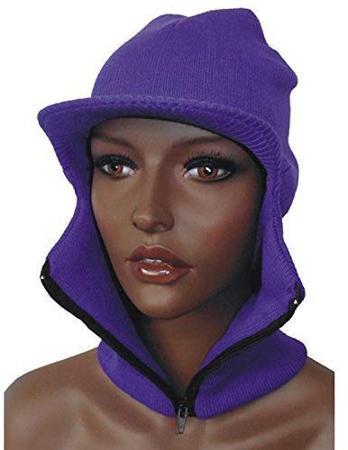 Agora-Tec® Schalmütze Balaclava purple Wintermütze Strickmütze Mütze mit Reißverschluss mit Mundschutz und Nasenschutz