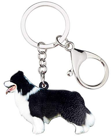 DUOWEI Schwarzer Border Collie Hund Schlüsselanhänger Acryl Süße Welpen Haustiere Schlüsselring Karabinerhaken Charm Geschenk für Frauen Mädchen (Schwarz)