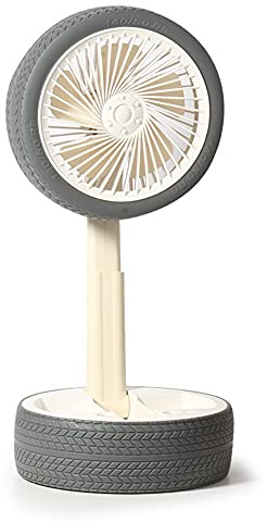 ventilador pequeño,Mini ventilador retráctil de llanta de simulación con luz, rueda plegable USB escritorio pequeño ventilador-blanco