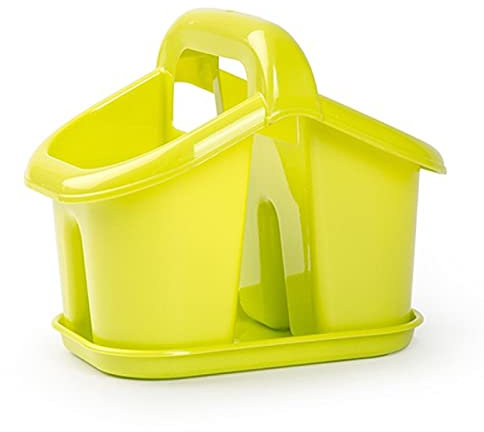 Acan Escurrecubiertos de plástico con asa y Bandeja para Agua, de 15 x 16 x 11 cm de Color Surtido. Cestillo para Secado o escurrido de cubertería con 2 apartados Individuales y asa.