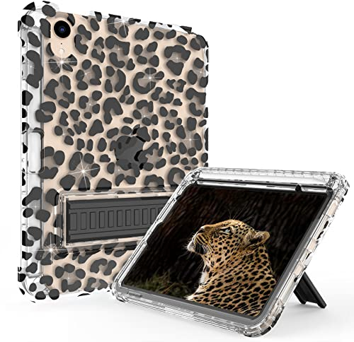 Rantice Schutzhülle für iPad Mini 6 2021, iPad Mini Hülle mit Stifthalter und Ständer für Frauen, Mädchen, stoßfeste, transparente Hülle für iPad Mini 6. Generation 8.3 Zoll (schwarzer Leopard)