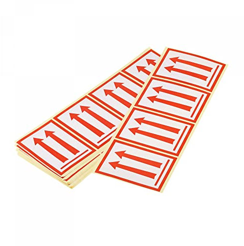 sourcing map Rechteckige rote Pfeile This side up sichere Handhabung Aufkleber für Versand und Verpackung, Weiß mit roten Worten 7,3 x 10,2 cm, 100 Stück