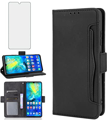 Asuwish Funda para Huawei Mate 20 X 5G con Cristal Templado Protector Pantalla Vidrio Pelicula Protectora Libro Cuero Piel Tarjetero Soporte Hawaii Mate20 20X Tapa Carcasa Case Hombre Mujer Negro