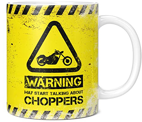 Mug Monster - Warning May Start Talking About Choppers Funny Gift Mug - Ceramic Coffee Cup, Gift for Men or Women, Extra Large and Giant Available, 20oz White