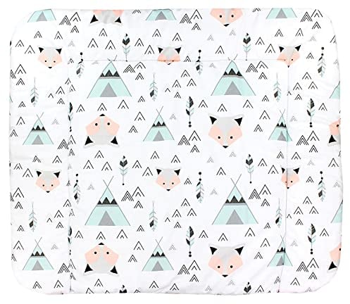 TupTam Baby Wickeltischauflage mit Baumwollbezug Gemustert, Farbe: Grau/Fuchs Mint, Größe: 75 x 85 cm