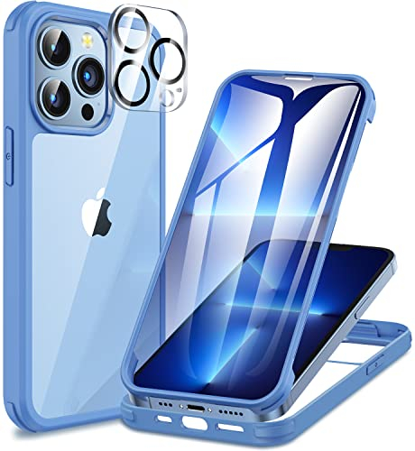 CENHUFO Compatible with iPhone 13 Pro Case Built-in Glass Screen Protector with Camera Lens Protector, 360°Full Body Heavy Duty Protective Phone Case for iPhone 13 Pro case Shockproof -Blue