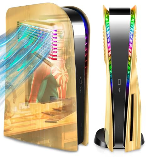 PS5 Plates Console Accessories with Cooling Vent and RGB LED Light Strip for PlayStation 5 Disc Edition, SIKEMAY PS5 Cover Face Plates Hard Shockproof Side Shell Skin, 8 Colors 400 Effects - Gold