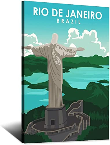 RuiChuangKeJi Leinwandbild 50 x 70 cm, rahmenlos, Vintage, Brasilien, Rio de Janeiro, Reiseposter, Statue, Dekoration, Poster, modernes Schlafzimmer, Wanddekoration