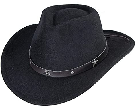 KorhLeoh Damen Mode Western Cowboy Hut mit aufrollbarer Krempe Filz Cowgirl Sombrero Caps, Schwarz , M