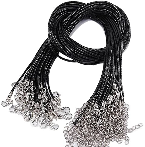 GIVBRO 20 cuerdas de collar enceradas con cierre, collar y pulsera para hacer joyas, manualidades, color negro