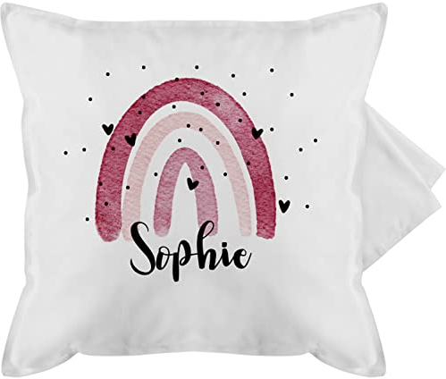 Kissenbezug - Boho Regenbogen I Boho Rainbow - 50 x 50 cm - Weiß - personalisiertes Kissen Name namenskissen Bohemian Kita kuschelkissen regenbogenkissen individuell personalisierter Pillow