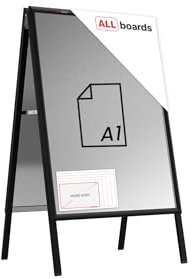 ALLboards Chevalet Porte-Affiche Double Face Cadre en Aluminium Noir – Format A1