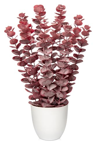 Briful Kunstpflanze Eukalyptus Rot Künstliche Pflanze Wie Echt Zimmerpflanzen Dekopflanzen im Weißen Topf, Höhe 40 cm