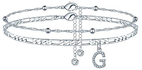 TINGN Fussketten für frauen, Silber Fußkettchen für Damen Fußkettchen mit CZ Buchstaben G Doppelte Fussketten für Frauen Kinder Personalisierte Geschenk Schmuck Sommer Stand Geschenke für Freund