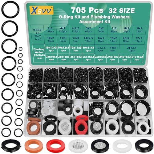 XBVV 32 Größe 705 Pcs Plumbing Unterlegscheiben und O-Ring-Kit 2-in-1 Gummidichtung Sortiment Kit für Wasserhahn Spigot Gartenschlauch Hochdruckreiniger Sanitär-Reparatur