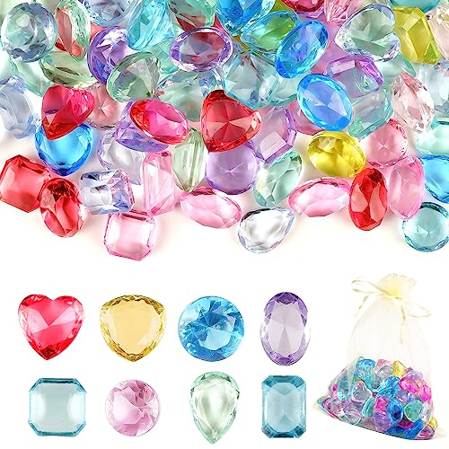 Diamanten Deko, Bunt Acryl Kristallsteine mit Organzabeutel, Brillanten Streudeko Diamanten für Hochzeit Tisch Grußkarten Telefon (24mm)