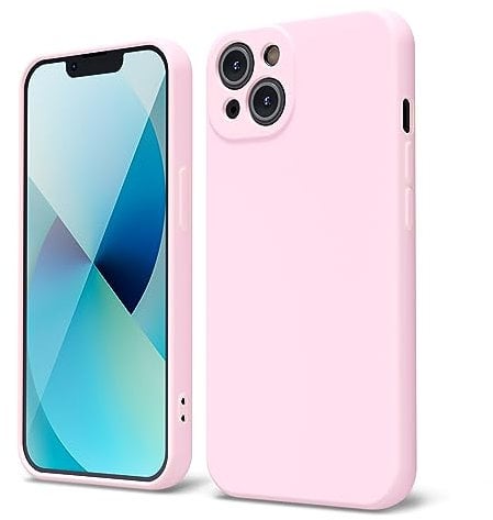 oakxco for iPhone 13 Phone Case Liquid Silicone, Cute Thin Slim Soft Rubber TPU Plain Smooth Gel Cover for Women Girl Aesthetic Design, Matte Solid Protective & Shockproof Bumper, Light Pink