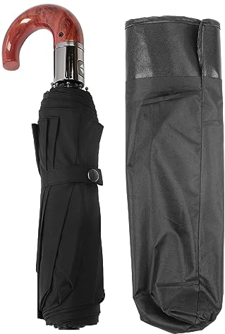 AUNMAS Parapluie Vent Parapluie de Voyage Parapluie Pliant avec Manche en Bois Incurvé Ouverture Automatique Fermeture pour Hommes et Femmes (Type sans colle)