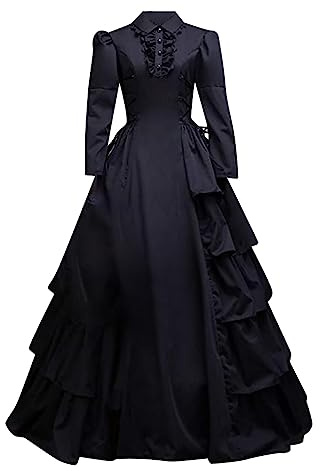 Viktorianisches Rokoko-Kleid für Damen, Renaissance-Kleid, Maskerade, Ballkleid, Halloween-Kostüme, Cosplay-Outfits, Schwarz , 36
