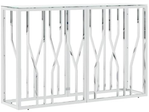 vidaXL Table Console argenté 110x30x70 cm Acier Inoxydable et Verre, Bout de canapé, Table de Couloir, Support de Couloir, Table d'entrée