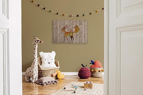 A.S. Création Leinwandbild Fuchs auf Holz-Optik Tiere - Kunstdruck braun gelb - 90x60 cm Querformat - Moderne Wanddekoration Schlafzimmer Wohnzimmer Küche - Bild auf Keilrahmen