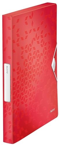 Leitz WOW Ablagebox, Hochwertige Projektmappe für bis zu 250 Blatt, 30 mm Rückenbreite, Mit Rückenschild & praktischem Verschluss, Leichtes PP-Material, Rot, 46290026