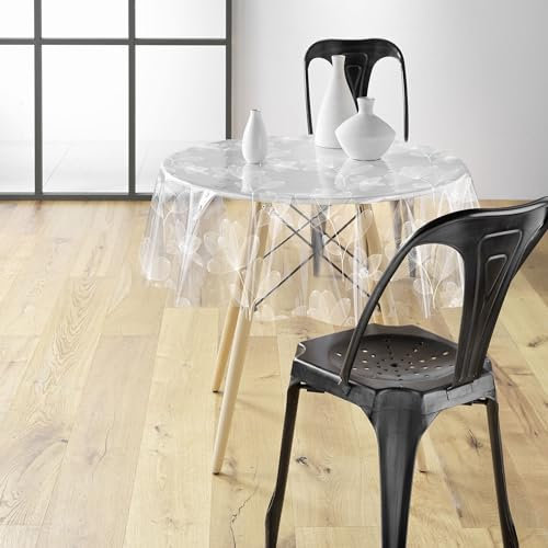 Douceur d'Intérieur, Nappe Cristal Ronde (Diamètre 140 cm) Danela Blanc, PVC Imprimé 14 / 100E
