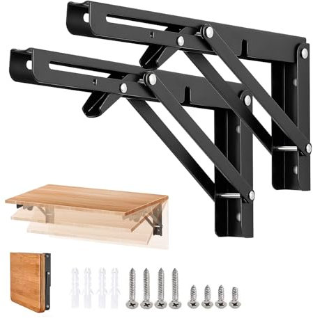KAYBTNT Klappkonsole Schwerlast, Klappscharnier Edelstahl Wandkonsole, Wandhalterung Regal Schwerlastkonsole, Regalhalterung Schwerlast für Bänke und Regale, Max: 150KG,Schwarz,250mm/2 Pcs