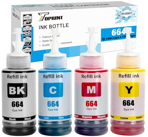 4 Color 664 T664 Ink Bottles Compatible for ET-2500 ET-2550 ET-2600 ET-2650 ET- 3600 ET-4500 ET-4550 ET-14000 ET-15000 ET-16500 L100 L110 L200 L210 L350 L355 L365 L455 L550 L555 L1300 Printers
