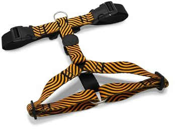 MORSO® Hundegeschirr H 5-Punkt verstellbar für kleine bis mittelgroße Hunde, gelb/orange und schwarz, Größe M