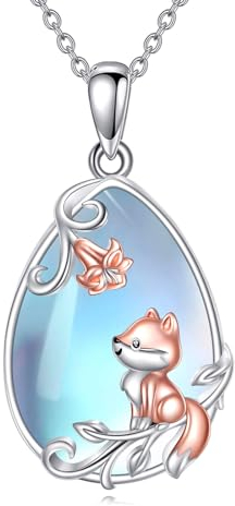 YAFEINI Fuchs für Damen Halskette 925 Sterling Silber Süßer Fuchs Mondstein Anhänger Kette Mondstein Schmuck Geschenke für Frauen Mutter Schwester(Fuchs Kette)