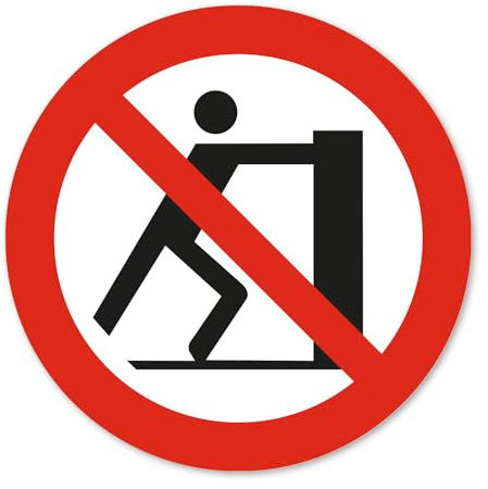 Autocollant d'interdiction P017 - Interdiction de pousser selon la norme DIN EN ISO 7010 - Avertissement de sécurité - Diamètre : 10 cm - hin802