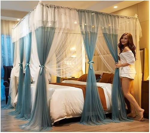 Luxuriöses Betthimmel-Moskitonetz, 4 Eckpfosten-Poster, Feenzimmer-Bettvorhang, Mädchenschlafzimmer, dekorative Tagesdecke (Farbe: Grün, Größe: 180 x 200 cm/71 x 79 Zoll)