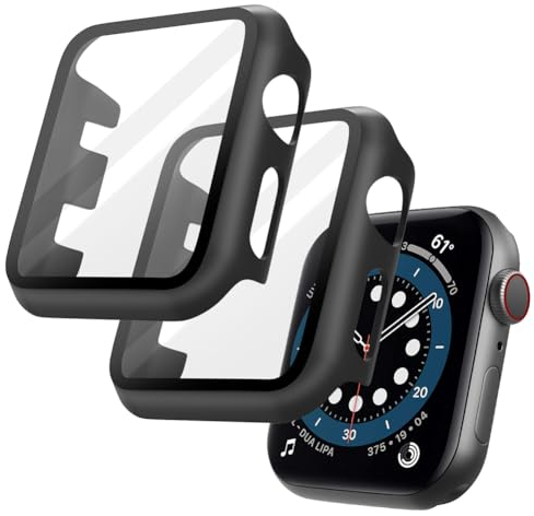 OFFCUP 2 Pezzi Nero Cover per Apple Watch Series 3 / Series 2, 38mm con Vetro Temperato, Copertura Completa Custodia Rigida HD Clear Pellicola Protettiva