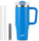 Klaraber Coffee Cup Travel Mug with Handle, 30oz Tumbler with Lockable Lid, Stainless Steel Vacuum Insulated Water Bottle with Straw, Leakproof & Portable Travel Cup for Hot and Cold Drinks (Blue)