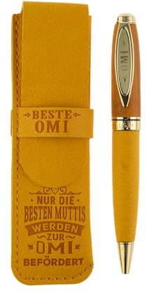 History & Heraldry Bamboo Persönlicher und individueller Kuli Kugelschreiber Stift mit Namen und Spruch Personalisiertes Etui Monogramm-Design persönliches Geschenk (Kuli Omi)