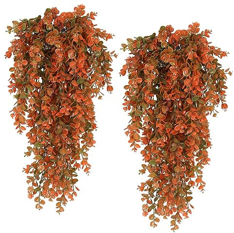 RECUTMS Artificial Hanging Plants 4Pcs Faux Eucalyptus Leaves Fake Plant Indoor Outdoor Home Decor Faux Greenery for House Room Garden Wall Patio Office Shelf Eucalyptus Decoration（Salmon）