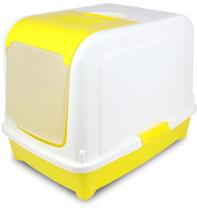 ADAK Katzenklo mit Deckel | Große Katzentoilette | Geschlossenes Katzenklo Hop In | Effektives Katzenzubehör | Katzenklo für Sauberkeit | Toiletten Zubehör (Gelb)