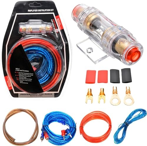 SPORWAY Endstufe Kabel Set: 10GA Kfz Verstärker Kabelsatz, 1500w Installations Car Verstärker Kabelset, Anschluss Set Auto Verstärker Kabel Set, Subwoofer Kabel Set Endstufe Kabel Car Audio Wire